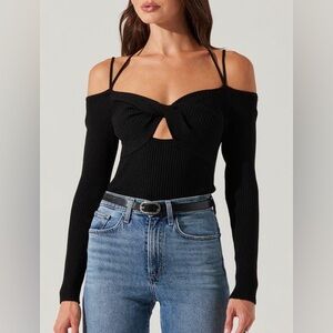 Astr the Label Black‎ Strappy Ribbed Cold Shoulder Off-Shoulder Top Size XL